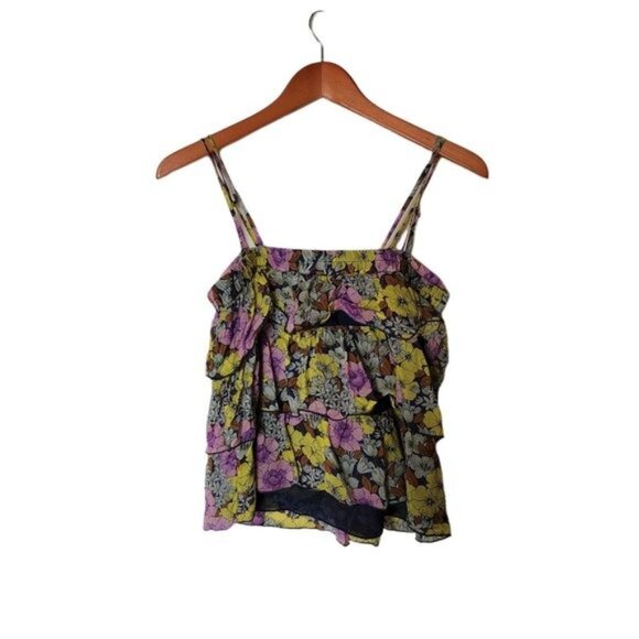 Anthropologie Leifnotes Floral Tank Top‎ Blouse size 2 Strappy Ruffles - Picture 8 of 9